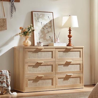 LEYAOYAO Rattan Dresser for Bedroom Set of 2, Boho 48" Wide 6 Drawer Dresser - Image 8