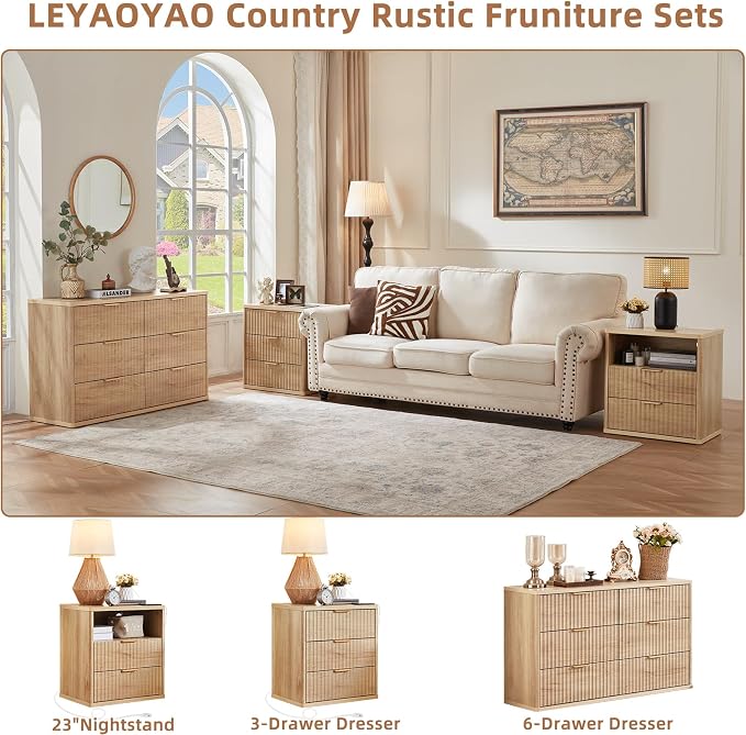 LEYAOYAO Fluted 6 Drawers Dresser, Curved Profile Design, Dresser TV Stand - Image 3