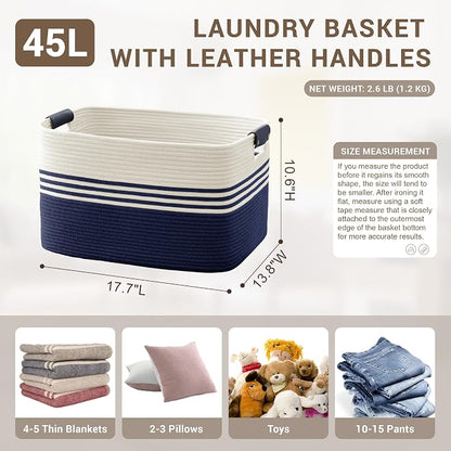 45L Small Laundry Basket with Leather Handles - Image 2