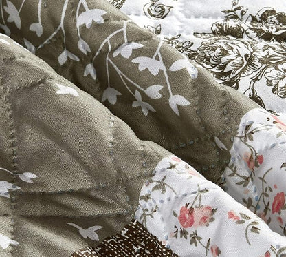 Brilliant Sunshine Rose and Toile Patchwork Couch Armrest 5 Pockets Organizer - Image 5