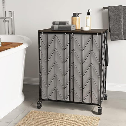 WOWLIVE Laundry Basket with Wheels, Heavy Duty Laundry Hamper with Wood Lid - Image 2