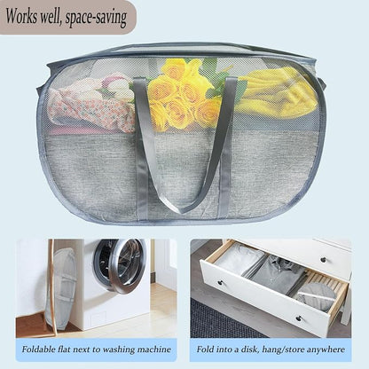 100L Collapsible Laundry Baskets 2 Pack, Extra Large Mesh Pop Up Laundry Hamper - Image 5