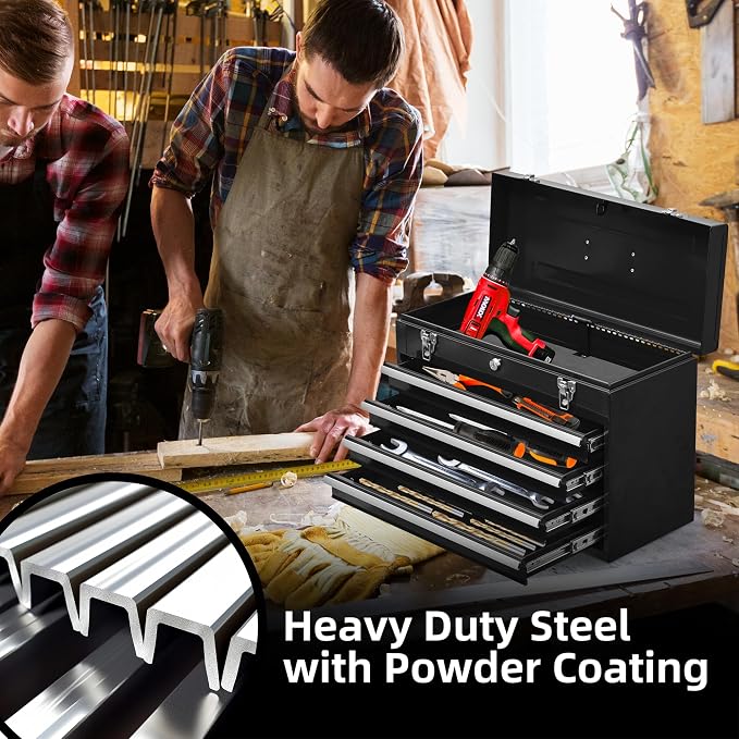 Metal Tool Box with 4 Drawers Portable Steel Tool Chest with Metal Cylinder - Image 7