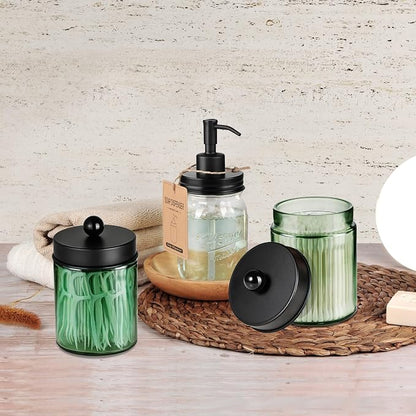Amolliar Sage Green Qtip Holder, Glass Apothecary Jar Metal Lid & Stickers - Image 7