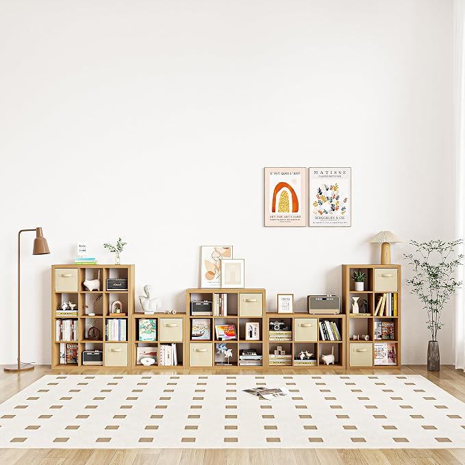 Bookshelf with Storage Bins, 9-Cube Storage Organizer Sturdy Wooden Bookcase - Image 6
