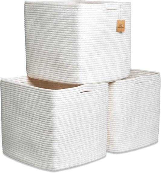 NaturalCozy 13x15x13 Kallax Storage Cubes, 3 Pack | Cotton Rope Cube Storage by NaturalCozy