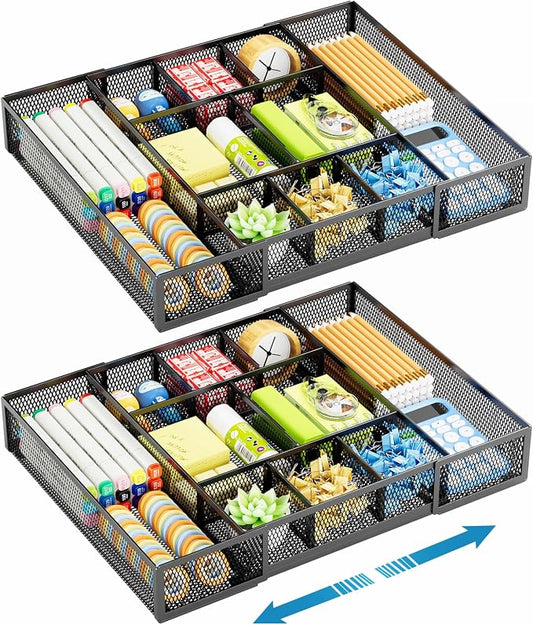 Marbrasse Expandable Desk Drawer Organizer, Mesh Drawer Organizer Tray by Marbrasse