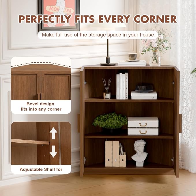 Casaphoria Farmhouse Corner Cabinet, Wooden Corner Storage Cabinet - Image 6