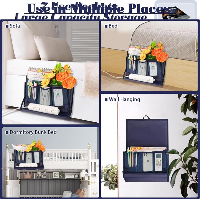 Bedside Storage Organizer with Power Strip Holder and Adjustable Straps Bed - Image 6