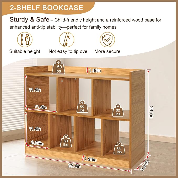 DOUSY- 7 Cube Bookshelf, Open Wooden Bookcase - Image 2
