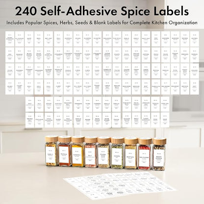 Square Spice Jars with Bamboo Wooden Lid Spice Jars with Shaker Insert and 240 - Image 6