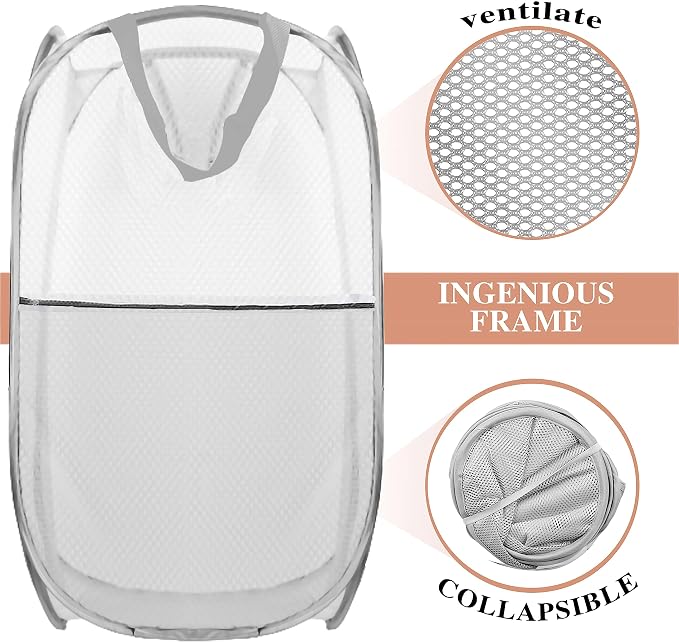 Collapsible Pop Up Laundry Hamper, Extra Large Mesh Foldable Laundry Basket - Image 4