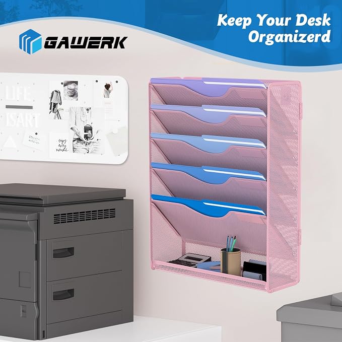 6 Tier Hanging File Organizer, Mesh Wall File Holder Paper Folder Rack - Image 7