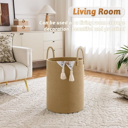 Laundry Basket, Woven Cotton Rope Laundry Hamper, 100L - Image 2