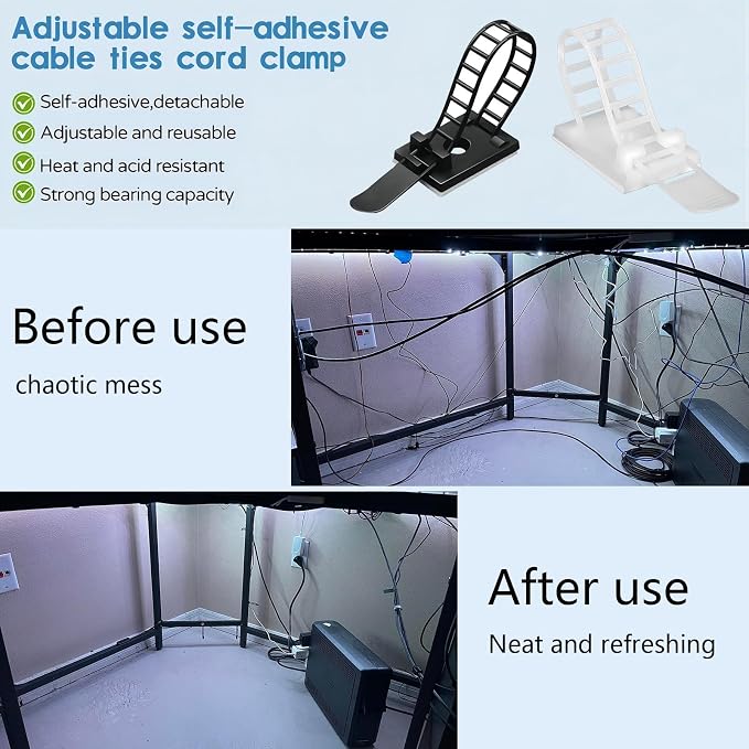 Adjustable 3M Adhesive Cable Management Clips 100Pcs, Large self Adhesive Cable - Image 6