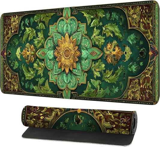 Green Vintage Floral Mouse Pad – Large Extended Desk Mat 31.5 x 11.8 in– Ornate by LEIWEIHOPE