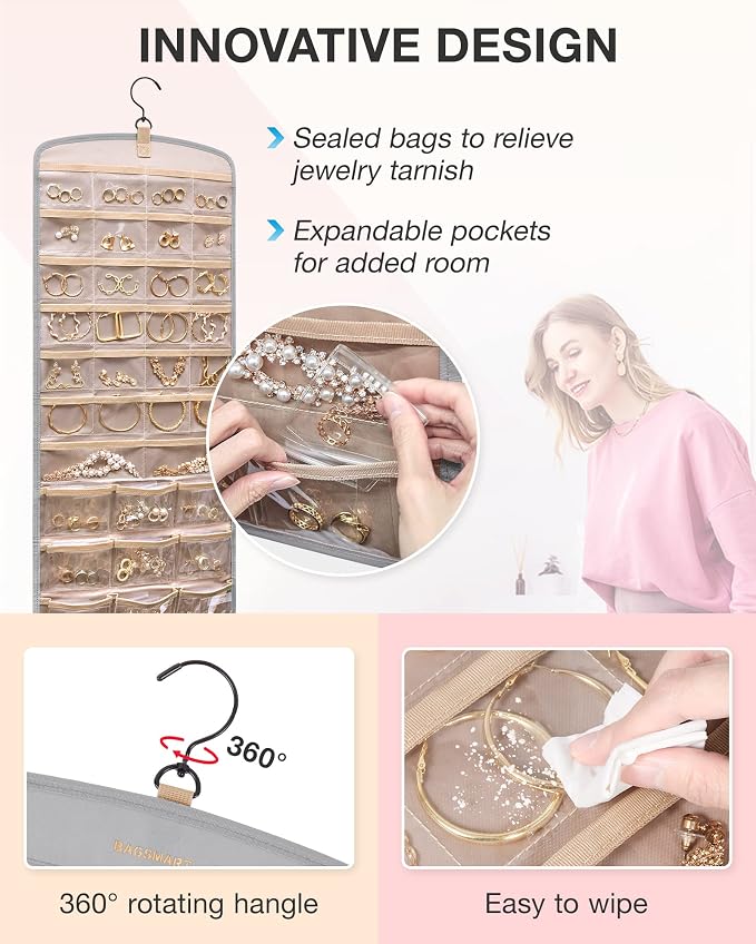 BAGSMART Hanging Jewelry Organizer, Necklace Holder Anti-tangle Earrings Rings - Image 4