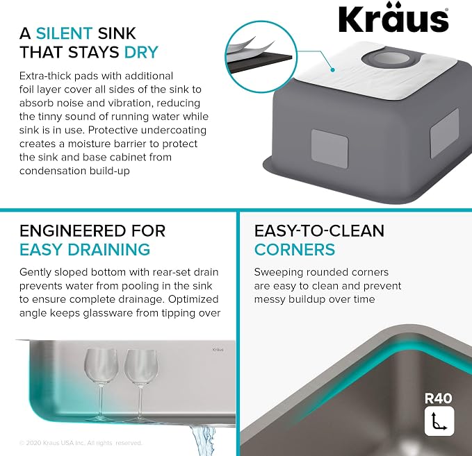 KRAUS Dex 17-inch Undermount 16 Gauge Stainless Steel Single Bowl Kitchen Sink - Image 6