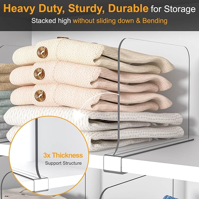 Purse Organizer for Closet Shelf Dividers: 8" Tall X 12" Deep, Acrylic Clear - Image 4