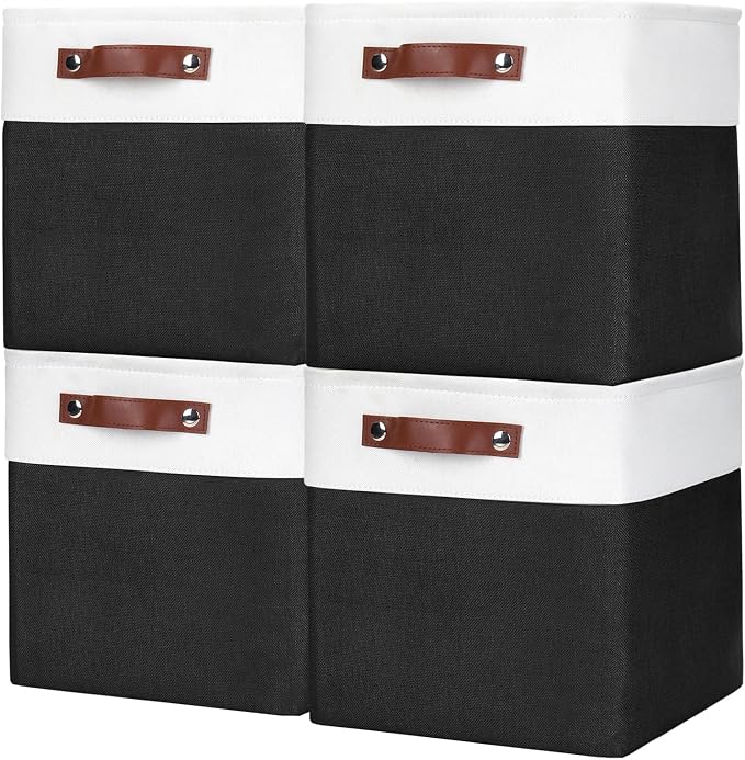 Collapsible Fabric Storage Cubes 11x11 Cube Storage Bins, 4 Pack Closet Baskets by Bagnizer