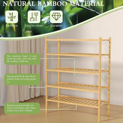 5 Tier Bamboo Shoe Rack for Closet Free Standing Wood Shoe Shelf for Entryway - Image 6