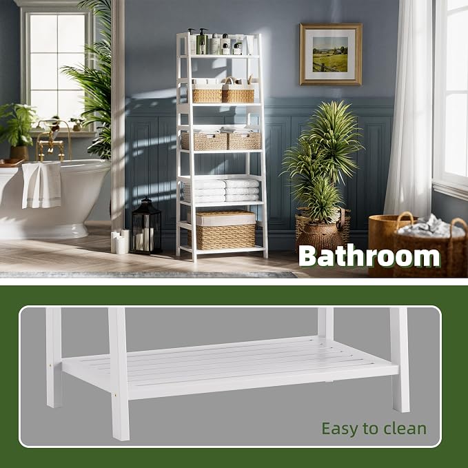 Ladder Shelf, 5-Tier Bookshelf, All Bamboo Heavy Duty Bookcase, Freestanding - Image 7