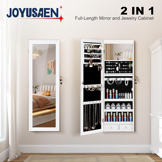 Mirror Jewelry Organizer, Wall/Door Mounted Jewelry Armoire - Image 2