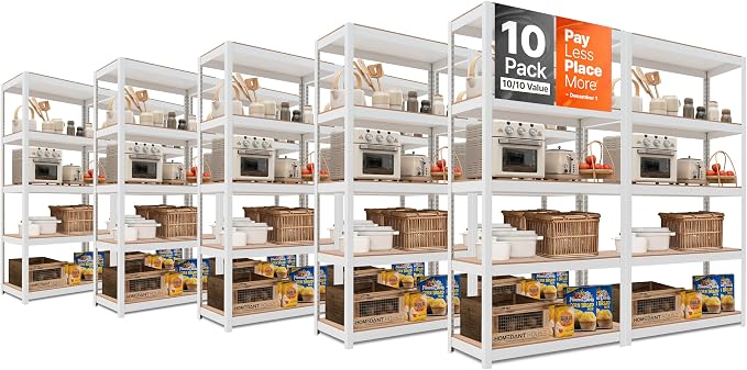 HOMEDANT House 5-Tier Laminated Metal Shelving Unit Adjustable Storage Utility by TheBestOrganizingSolution
