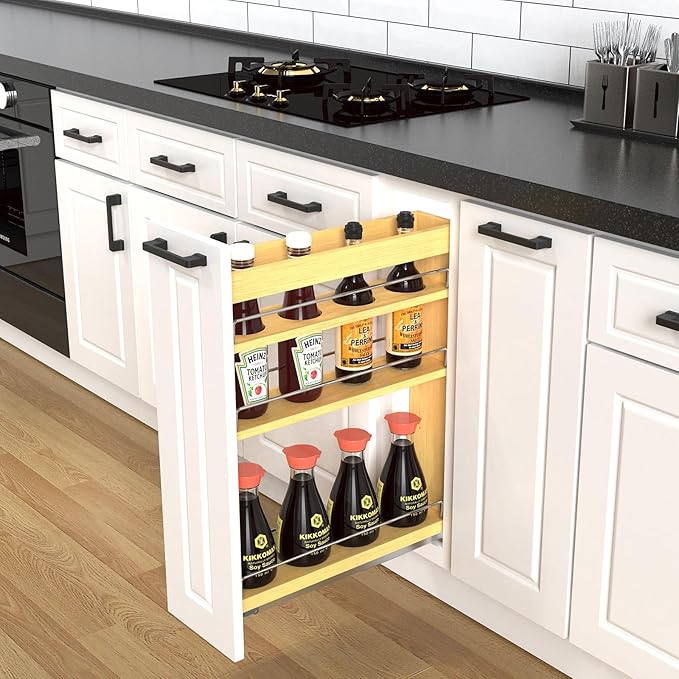 Pull Out Cabinet Organizer 8" Soft-Close Wood Pullout Shelf Organizer - Image 4