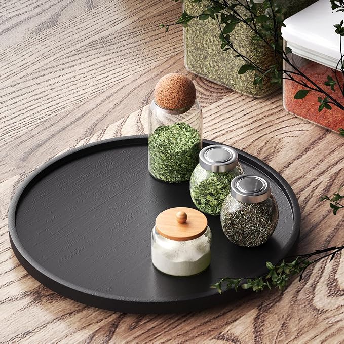 Lazy Susan Organizer for Kitchen, Bamboo Turntable for Cabinet, Large（Black） - Image 2