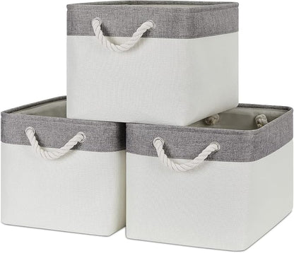 Bidtakay White Baskets with Cotton Rope Handles Decorative Storage Bins Fabric by BidtakayBaskets