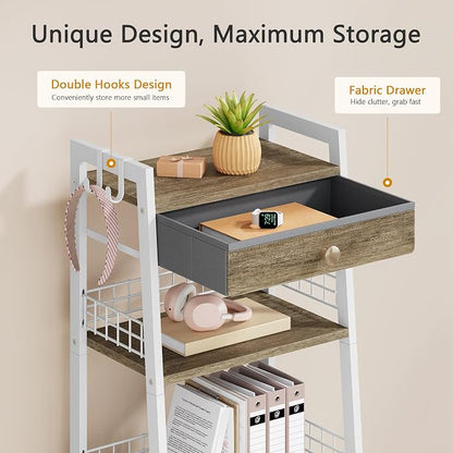 4-Tier Ladder Shelf with Drawer, Bathroom Stand Floor Storage Shelf, - Image 6