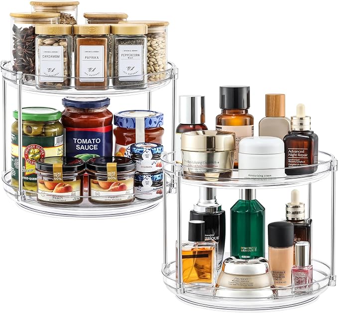 2 Set 2 Tier Non-Skid Acrylic Lazy Susan Turntable Organizer by MakeLifeBetterEasier