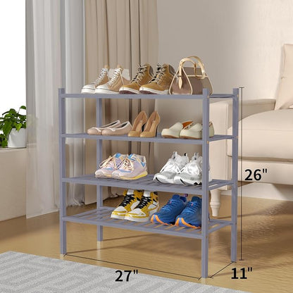 4 Tier Bamboo Shoe Rack for Closet Free Standing Wood Shoe Shelf for Entryway - Image 3