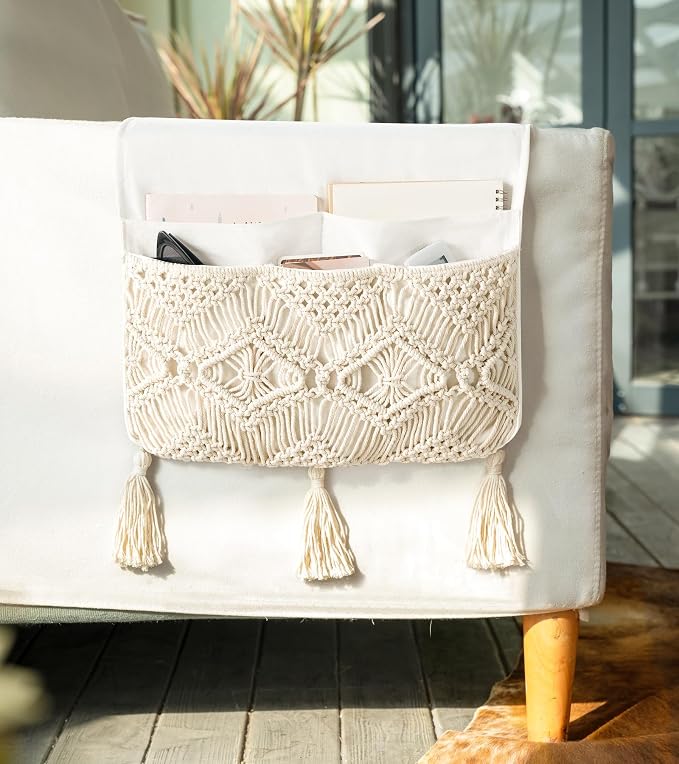 Mkono Macrame Couch Organizer Remote Control Caddy Sofa Armrest Armchair by Mkono