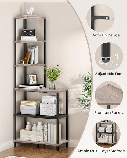 6-Tier Corner Shelf, Industrial Corner Bookshelf - Image 4