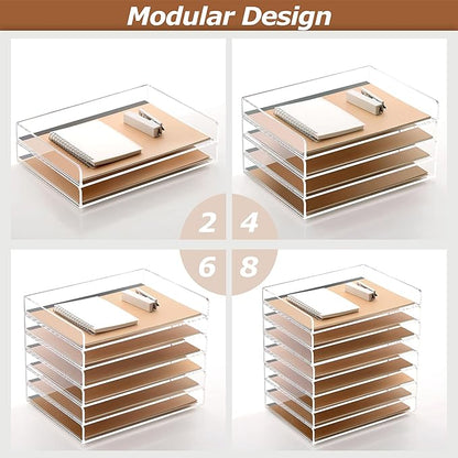 2 Pack- Stackable Paper Letter Tray, A4 File Tray Desk Organizer, Acrylic Desk - Image 3