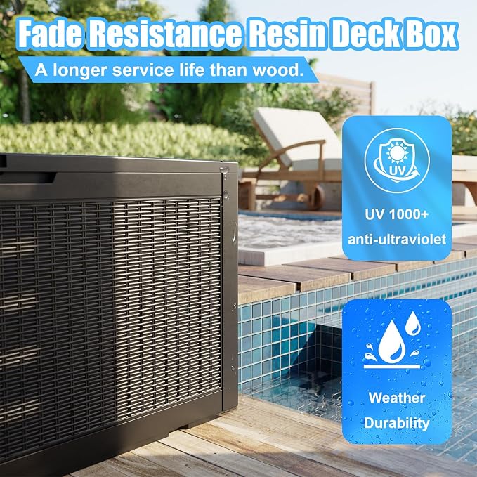 100 Gallon Waterproof Large Resin Deck Box, Lockable Storage Container - Image 3