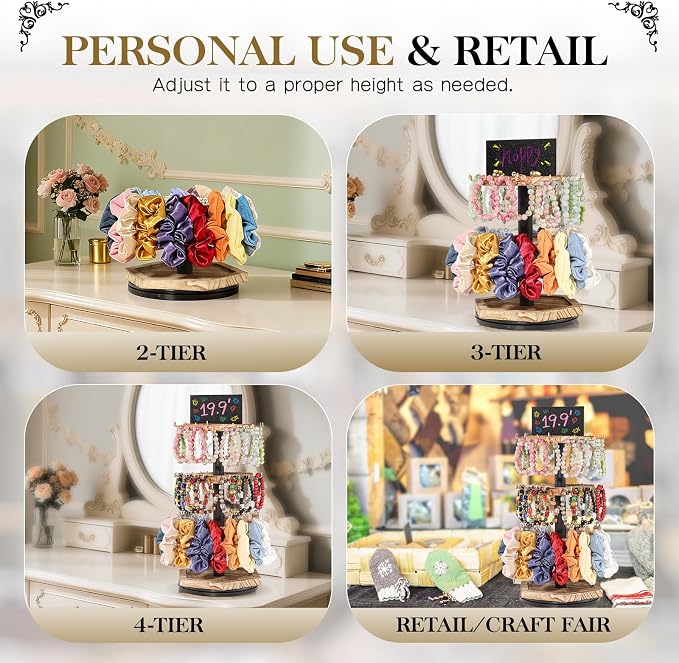 LadyRosian 3-Tier Wooden Rotating Jewelry Display Stand | Bracelet & Keychain - Image 7