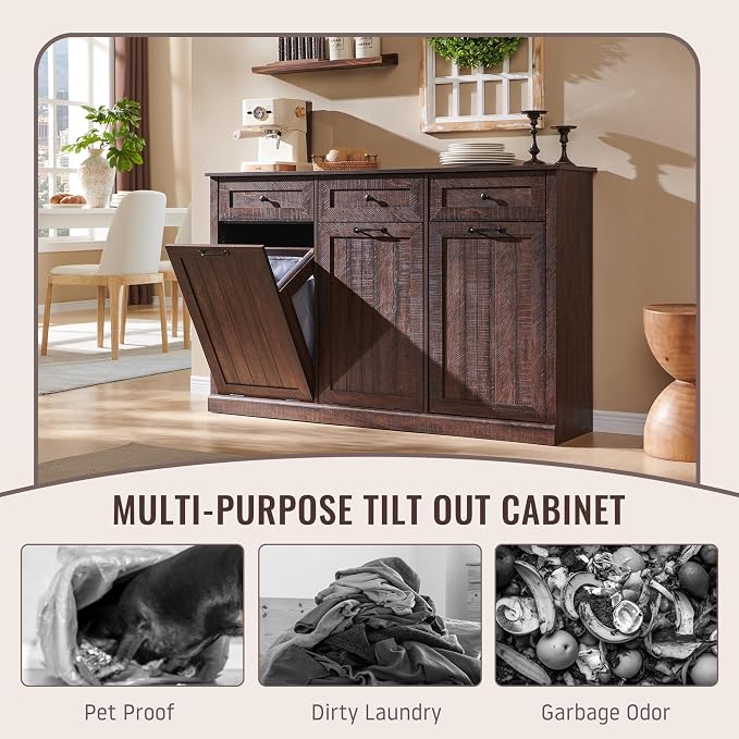 Triple Tilt Out Laundry Hamper Cabinet, 20 Gallon Farmhouse Trash Can Cabinet - Image 5