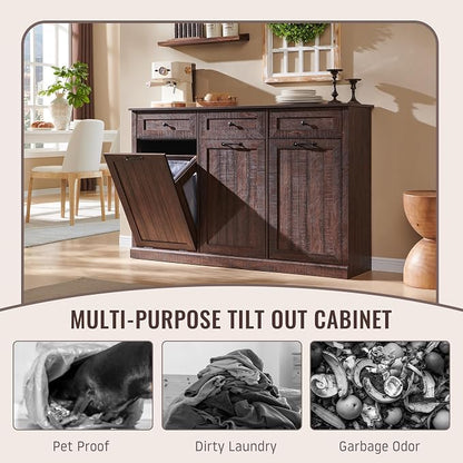 Triple Tilt Out Laundry Hamper Cabinet, 20 Gallon Farmhouse Trash Can Cabinet - Image 5