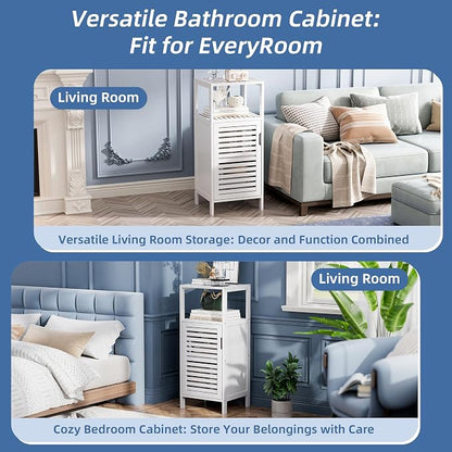 HITNET Bamboo Bathroom Storage Cabinet, 4 Tier Small White Floor Cabinet - Image 8
