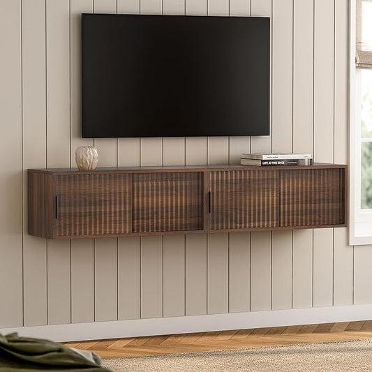 Large Floating TV Stands Set of 2, Modern Fluted Nightstands Wall Mounted by EYYTHUNG