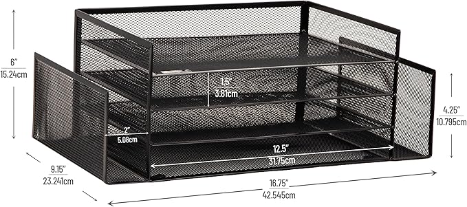Mind Reader Desktop Organizer, File Storage, Paper Tray, Metal Mesh, 16.75"L x - Image 3