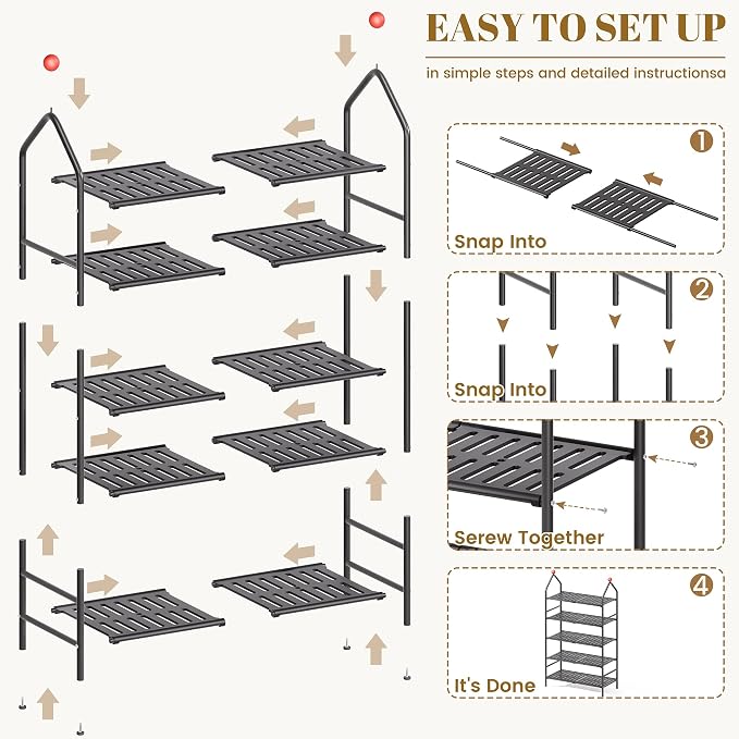 Shoe Rack, 5-Tier Shoe Organizer, Metal Storage Shelf, Shoe Rack - Image 7