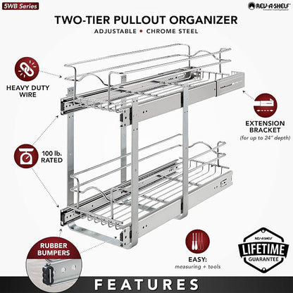 Rev-A-Shelf 2-Tier Kitchen Cabinet Pullout Shelf and Drawer Organizer Slide Out - Image 2
