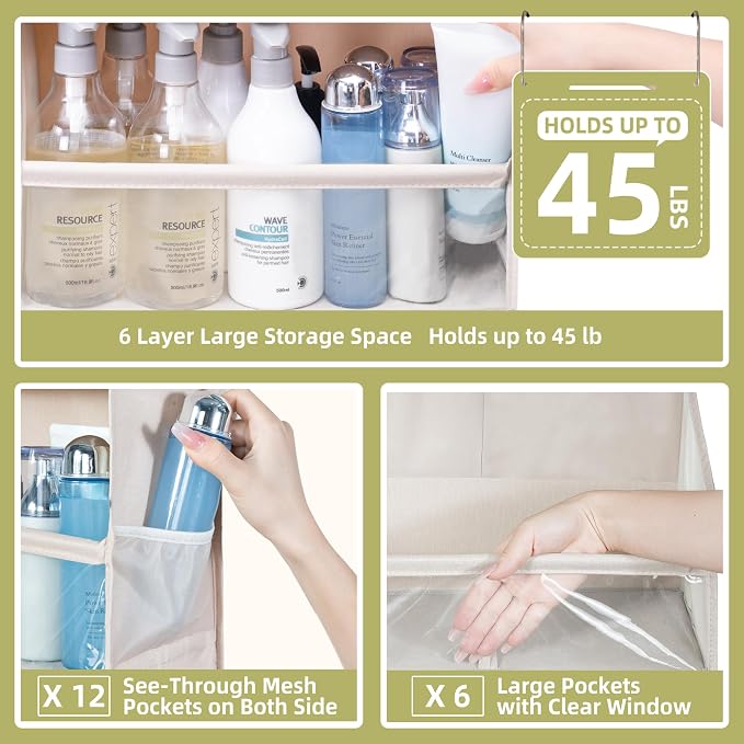 Over Door Organizer with 6 Extra Large Pockets 12 Side Pockets, Hanging Storage - Image 3