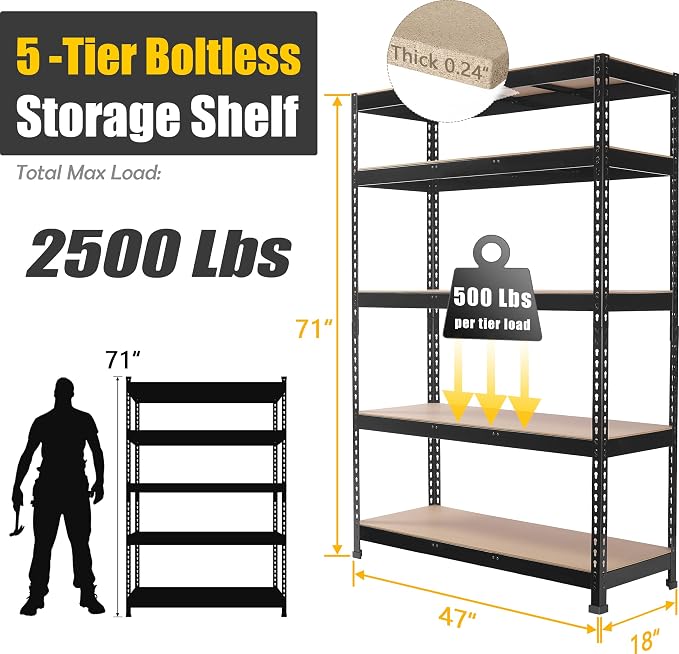 PrimeZone 48" W x 18" D x 72" H Garage Shelving Heavy Duty - Image 3