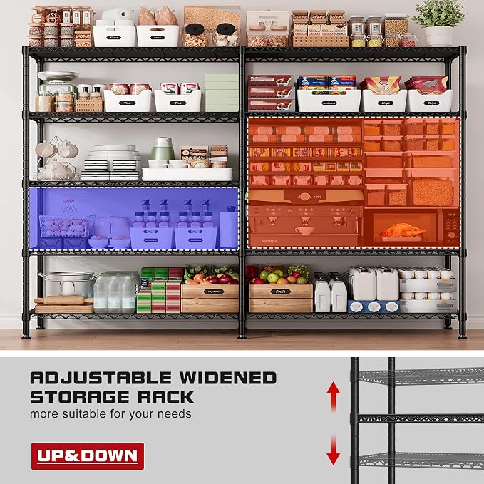 REIBII 73''W Storage Shelves Load 1650 LBS Metal Shelving 5-Tier Wire Shelving - Image 5