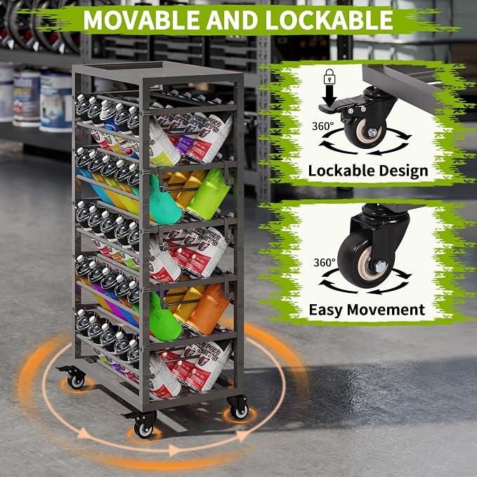 yeshine 50 Can Spray Paint Storage Rack, Metal Aerosol Storage Cart, Rolling - Image 3